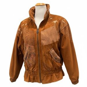 Vintage Leather Patchwork Jacket with Ragland sleeves, genuine leather